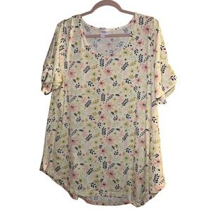 LuLaRoe Floral Print Top 2XL Ruffle‎ Short Sleeve Round Neck Casual